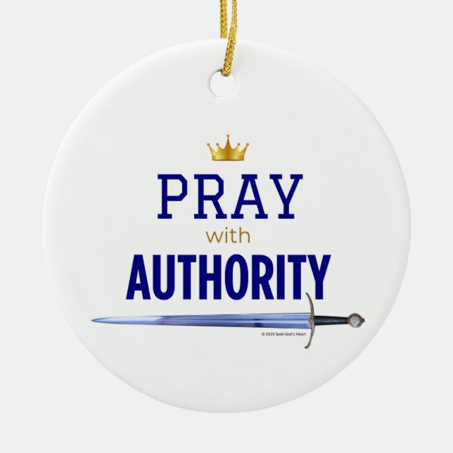 Pray with Authority - Blue,  Julgransprydnad Keramik (Framsidan)