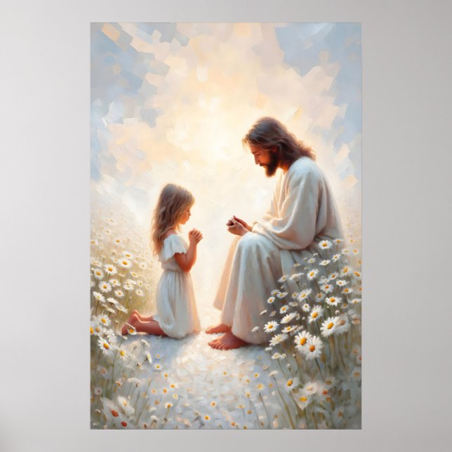 Pray With Me Jesus and Girl Painting Christian Poster (Framsidan)