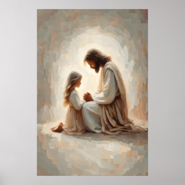 Pray With Me Jesus and Girl Praying Jesus and Kids Poster (Framsidan)