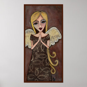 PRAYER ANGEL med Jesus collage vingar - skriv ut Poster