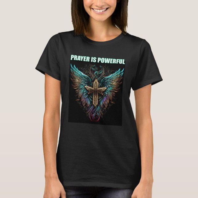 Prayer är Powergen Angel Vingar Kor Jesus Kristus T Shirt (Framsida)