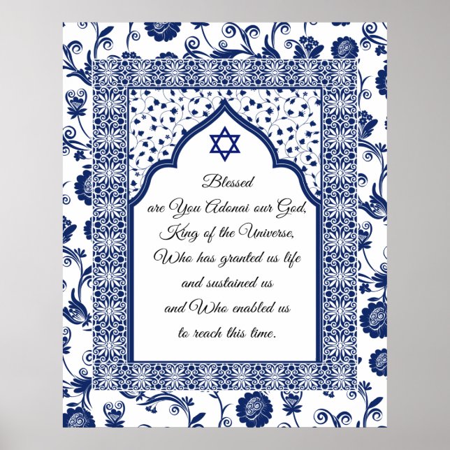 Prayer av Gratitude on Blue Damask Giclee Art Poster (Framsidan)