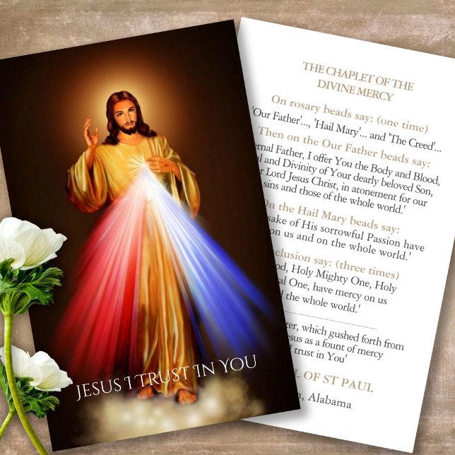 Prayer Card for Funeral Chaplet of Divine Mercy Visitkort (catholic, religious, celebration of life, in loving memory of, prayer cards for bereavement)