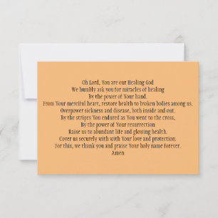 Prayer Card for Healing and Health Tack Kort