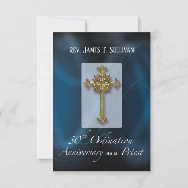 Prayer Card Namn 30:e Ordination-årsdagen blått Tack Kort (Framsida)