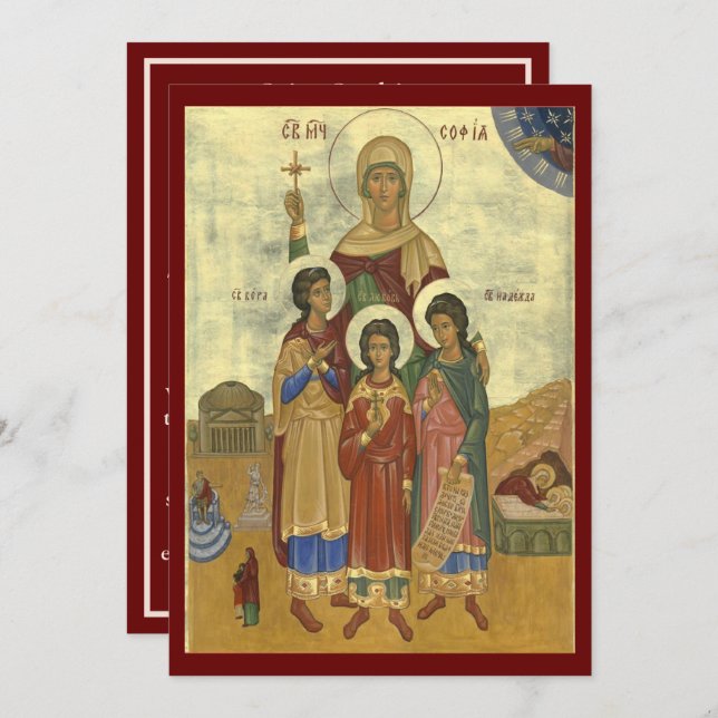 prayer card of Saints Sophia, Faith, Hope, Love Julkort (Fram/baksida)