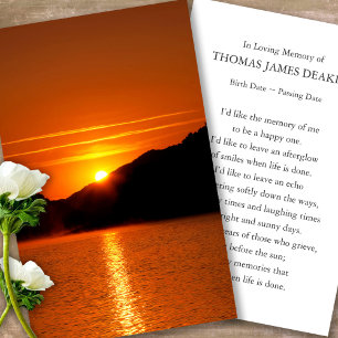 Prayer Cards for Funeral Sjö Sunrise Visitkort