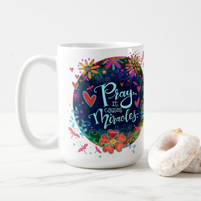 Prayer Causes Miracles Blue Great Floral Ireland Kaffemugg (Med munk)