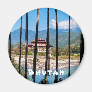 Prayer flaggor och Punakha Dzong-Bhutan Magnet
