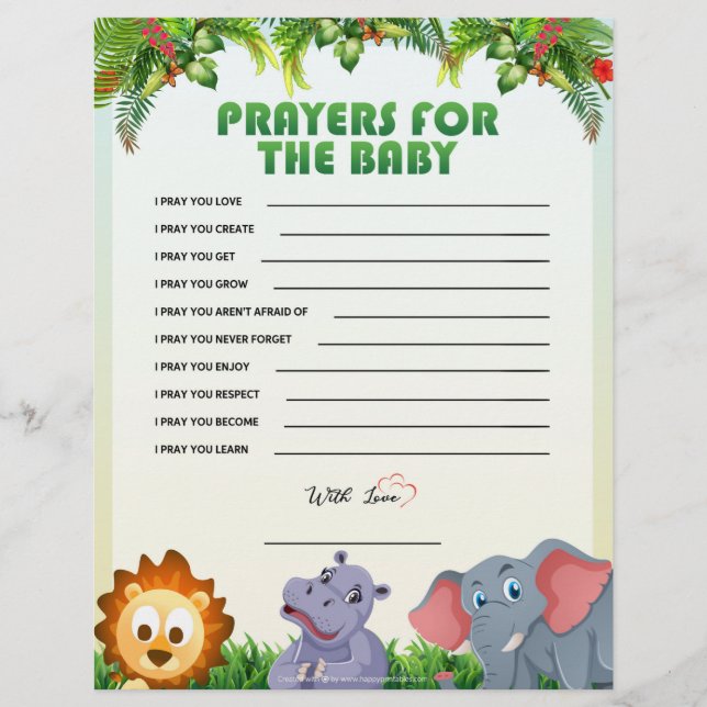Prayer för Baby [djurtema] Letterhead Brevhuvud (Framsida)