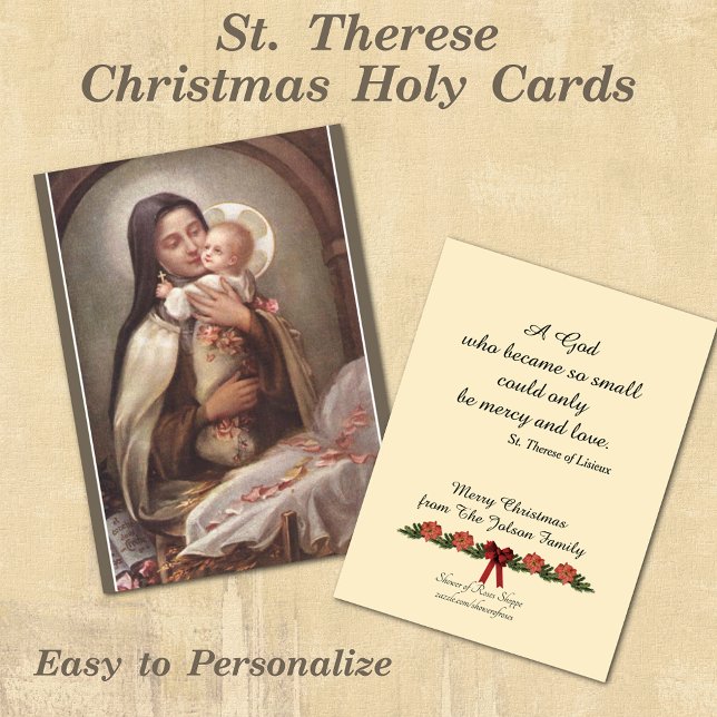Prayer för det katolska julkortet för den katolska visitkort (Personalized St. Therese the Little Flower Prayer Holy Cards)