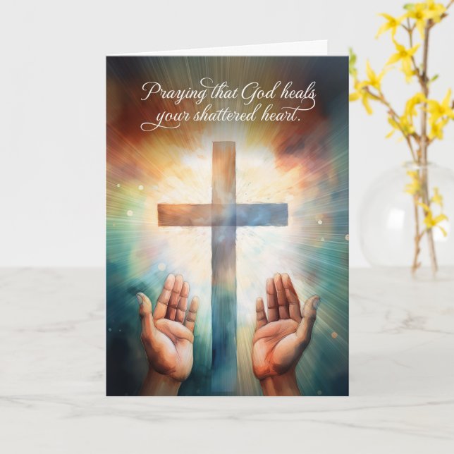 Prayer för ett förstört Heart Open Händer till Gud Kort (Gul blomma)