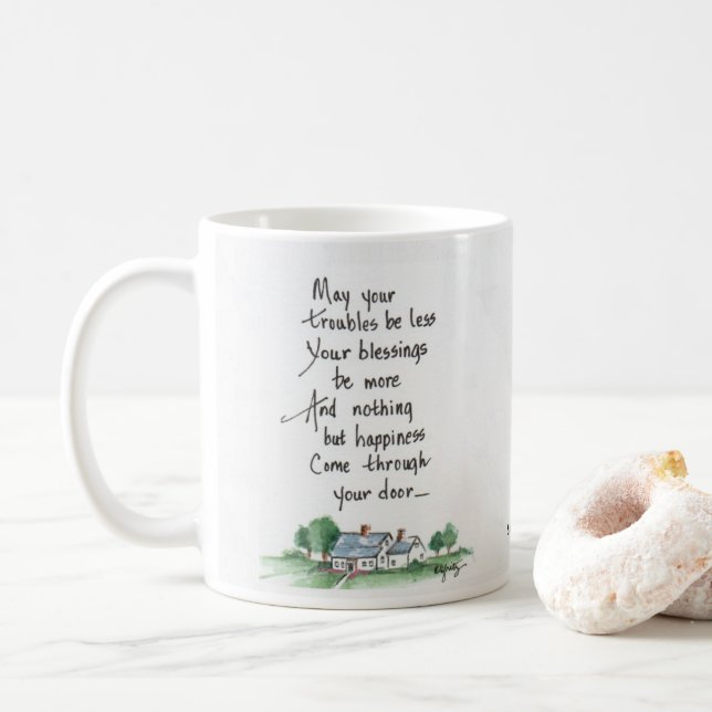 Prayer för hemmet, Happiness-skrik Kaffemugg (Med munk)