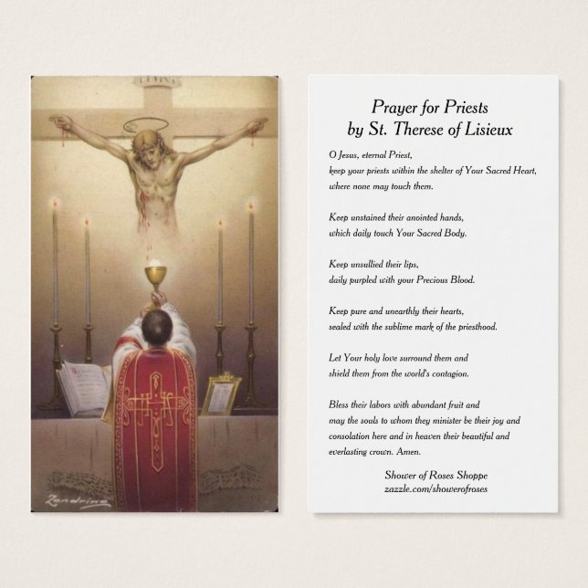 Prayer för präster med St. Therese Heliga Card Visitkort (Framsida & baksida)