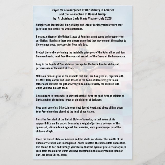 Prayer för president Trump och USA - Vigano (Framsida)
