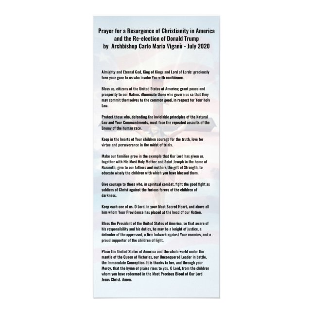 Prayer för president Trump och USA - Vigano Reklamkort (Framsidan)