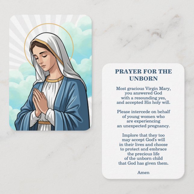 Prayer for the Unborn – Catholic Prayer Card Placeringskort (Fram/baksida)