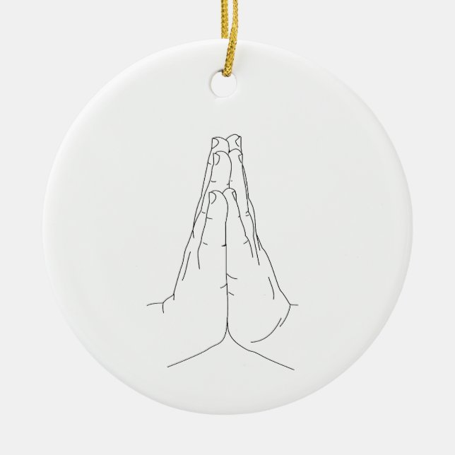 Prayer Händer, Simple Line Art Sticker Julgransprydnad Keramik (Framsidan)