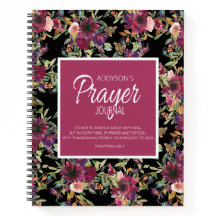 Prayer Journal Burgundy Rosa Blommigt Black