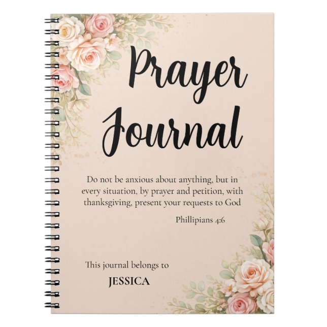 Prayer Journal – Philippians 4:6 Christian Floral  Anteckningsbok (Framsidan)