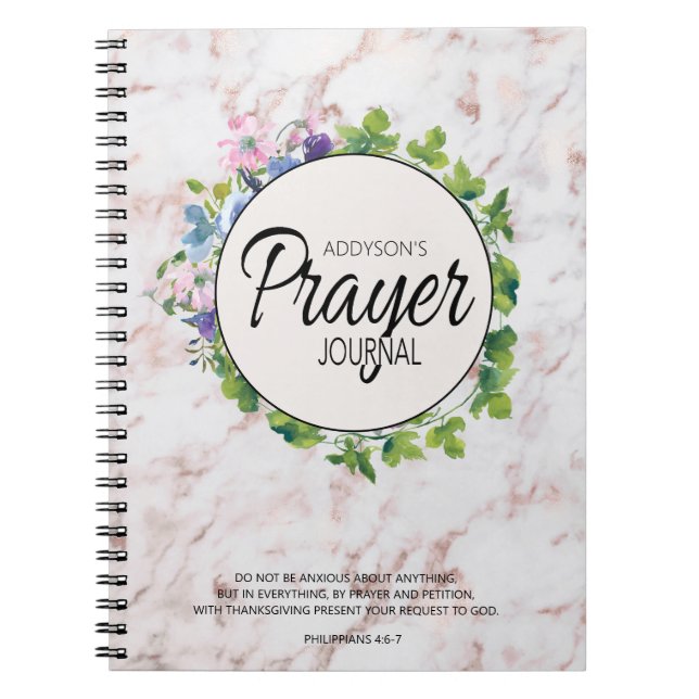 Prayer Journal Rosa Blommigt Marble Anteckningsbok (Framsidan)