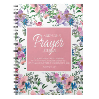 Prayer Journal Rosa Lila Blue Blommigt White Anteckningsbok