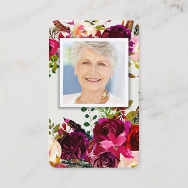 Prayer-kort| Blommigt Bordo Deluxe Visitkort (Framsida)