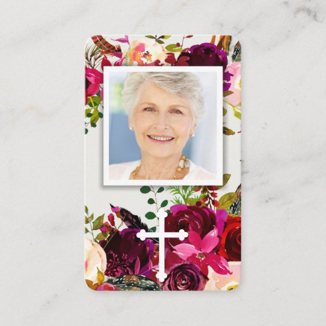 Prayer-kort | Blommigt Bordo & Kor Visitkort (Framsida)