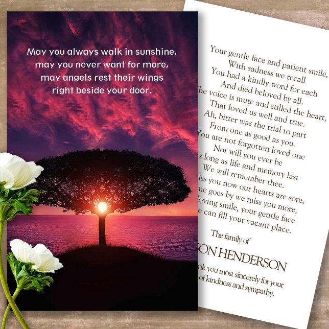Prayer-kort | Fantastisk Sunset - Deluxe Visitkort (sunset, sunrise, trees, celebration of life, in loving memory of, prayer cards for bereavement)