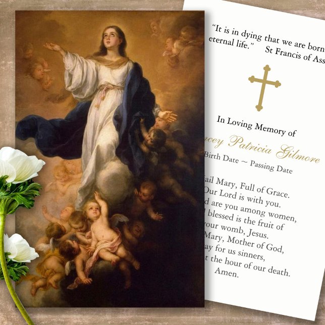 Prayer-kort | Försumma Mary till Kor Visitkort (catholic, religious, celebration of life, in loving memory of, prayer cards for bereavement)