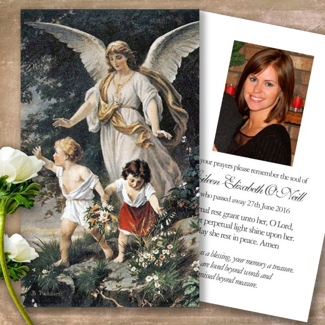 Prayer-kort | Guardian Angel 3 Visitkort (catholic, religious, celebration of life, in loving memory of, prayer cards for bereavement)