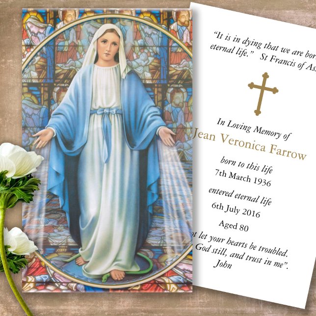 Prayer-kort | Hail Mary Visitkort (catholic, religious, celebration of life, in loving memory of, prayer cards for bereavement)