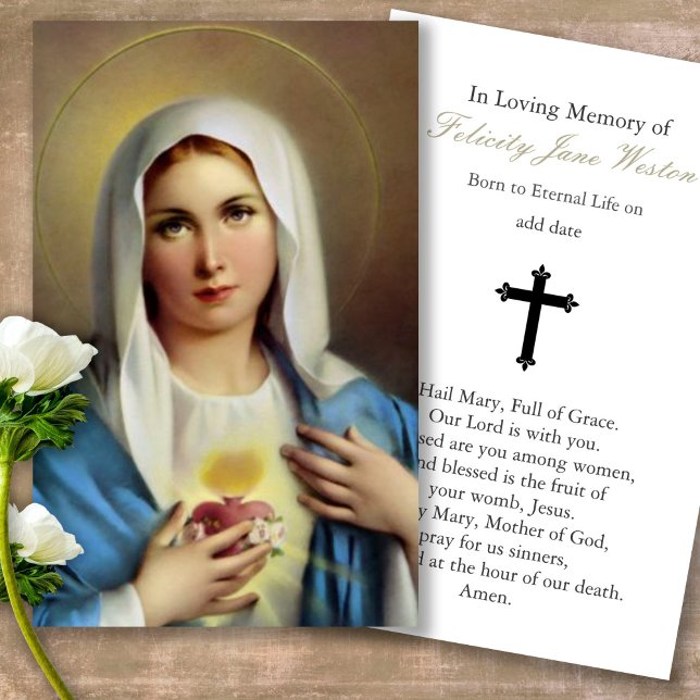 Prayer-kort | Italienska Mary Visitkort (catholic, religious, celebration of life, in loving memory of, prayer cards for bereavement)
