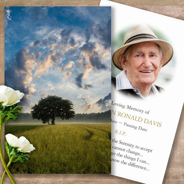 Prayer-kort | Lone Träd 1 - Lyxe Visitkort (sunset, sunrise, tree, celebration of life, in loving memory of, prayer cards for bereavement)