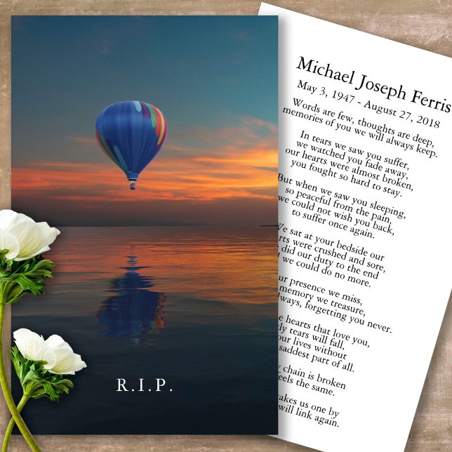 Prayer-kort | Luftballong - Lyxid Visitkort (sunset, sunrise, Balloon, celebration of life, in loving memory of, prayer cards for bereavement)