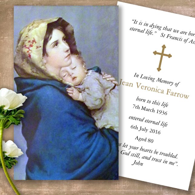 Prayer-kort | Madonnina Visitkort (catholic, religious, celebration of life, in loving memory of, prayer cards for bereavement)