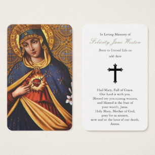 Prayer-kort Omakulat Heart of Mary Visitkort