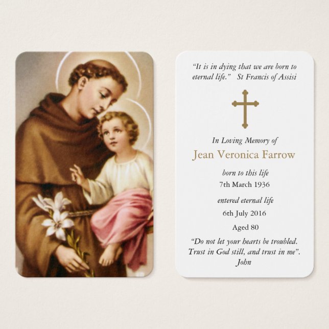 Prayer-kort | Saint Anthony 3 Visitkort (Framsida & baksida)