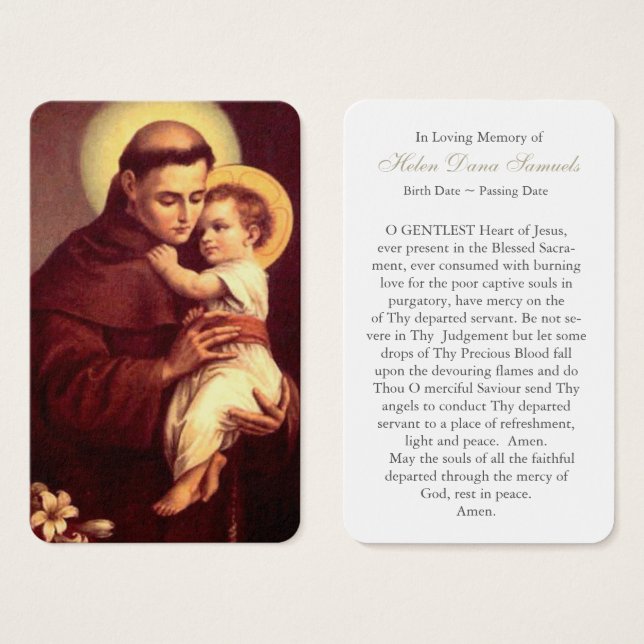 Prayer-kort | Saint Anthony 4 Visitkort (Framsida & baksida)