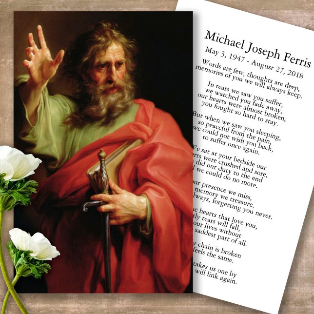 Prayer-kort | Saint Paul 1 Visitkort (catholic, religious, celebration of life, in loving memory of, prayer cards for bereavement)