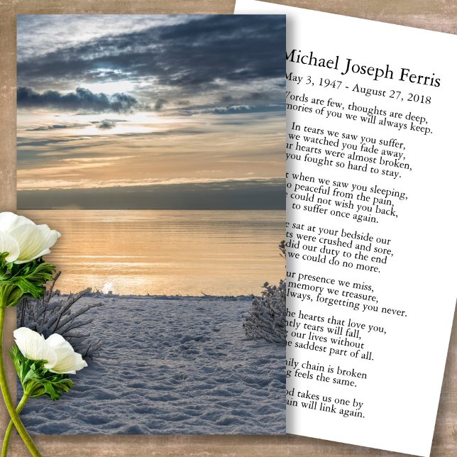 Prayer-kort | SJÖLANDSKAP 1 Visitkort (sunset, sunrise, beach, celebration of life, in loving memory of, prayer cards for bereavement)