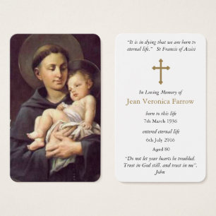 Prayer-kort St Anthony & Baby Jesus Visitkort