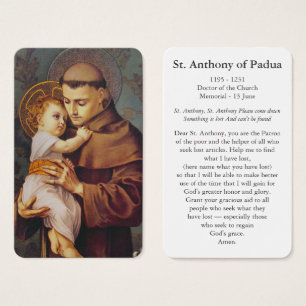 Prayer-kort St Anthony of Padua Visitkort