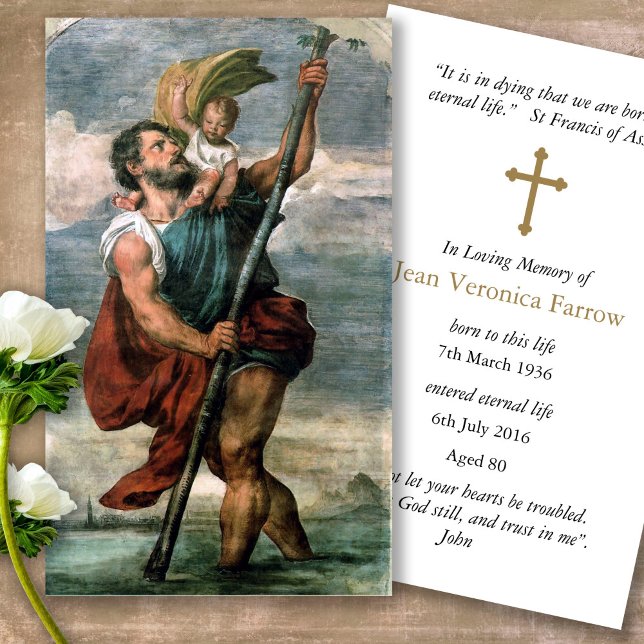 Prayer-kort | St. Christopher Visitkort (catholic, religious, celebration of life, in loving memory of, prayer cards for bereavement)