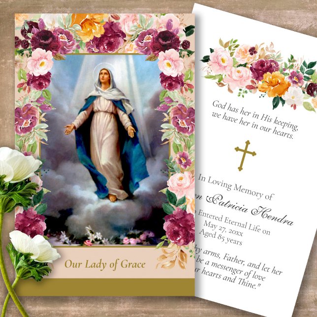 Prayer-kort | Vår Dam av Grace - Lyxe Visitkort (catholic, religious, celebration of life, in loving memory of, prayer cards for bereavement)