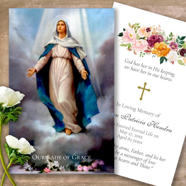Prayer-kort | Vår Dam - Lyxe Visitkort (catholic, religious, celebration of life, in loving memory of, prayer cards for bereavement)
