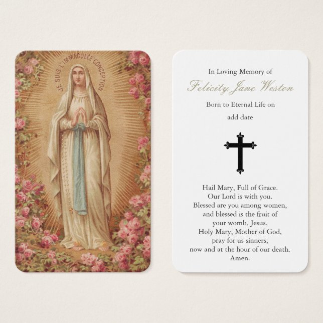 Prayer-kort | Vårt Dam Lourdes Visitkort (Framsida & baksida)