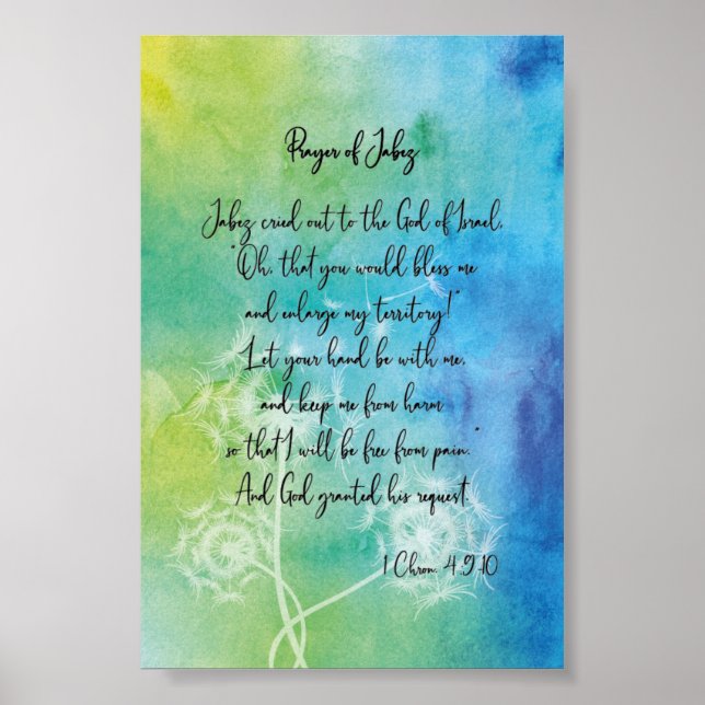 Prayer of Jabez Watercolor with Dandelions Poster (Framsidan)