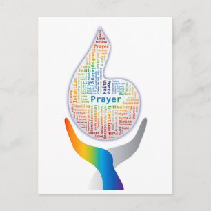 Prayer Ord Cloud - Flame med Händer Vykort