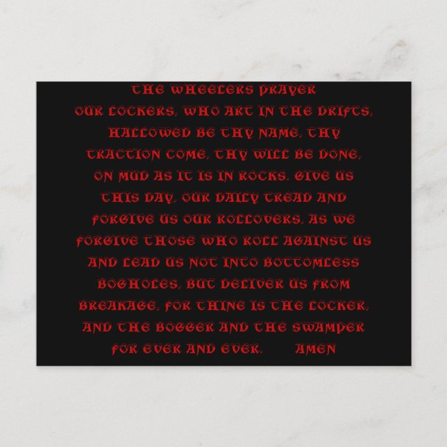 PRAYER-postkort för WHEELERS PRAYER Vykort (Framsida)